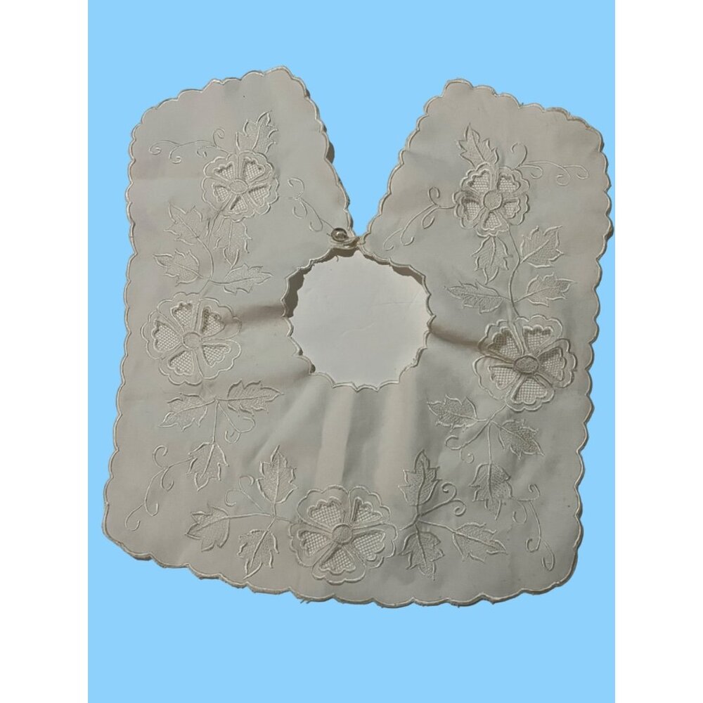 White linen detachable Collar Lace Embroidered Flowers and Leaves